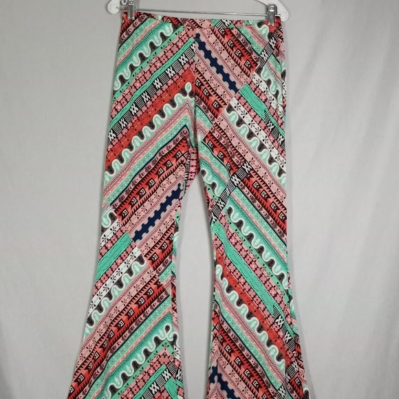 Touia Pants - Touia Women's Soft Multicolor Aztec Flare Bell Legs Pull-on Pants Size XL